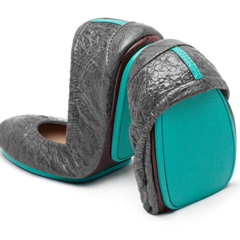 Tieks Gray and Teal Ballet Flats SLATE GREY CROC size 8
